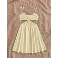 thumbnail image 2 of Women's Vacation Light Yellow Waist Hollow V-Neck Spaghetti Strap Summer Dress Set, 2 of 6