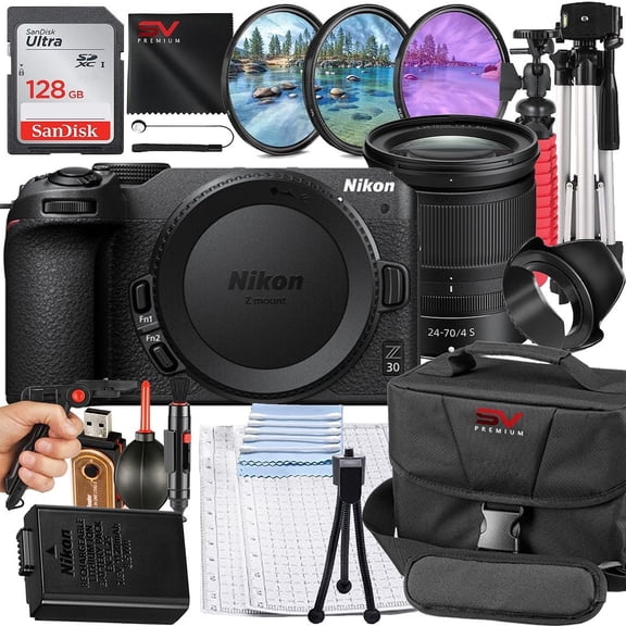 Nikon Z30 Mirrorless Camera with 24-70mm Lens   128GB Memory Card   Pistol Grip Tripod   SV Premium Accessory Bundle (International Version)