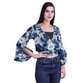 thumbnail image 3 of Moomaya Printed Womens Crop Top Wrap Style Top Wear Ruffle Long Sleeve Casual Summer Blouse, 3 of 6