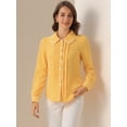 thumbnail image 2 of DARING DIVA Women's Peter Pan Collar Shirt Puff Sleeve Blouse Tops XL Yellow, 2 of 6