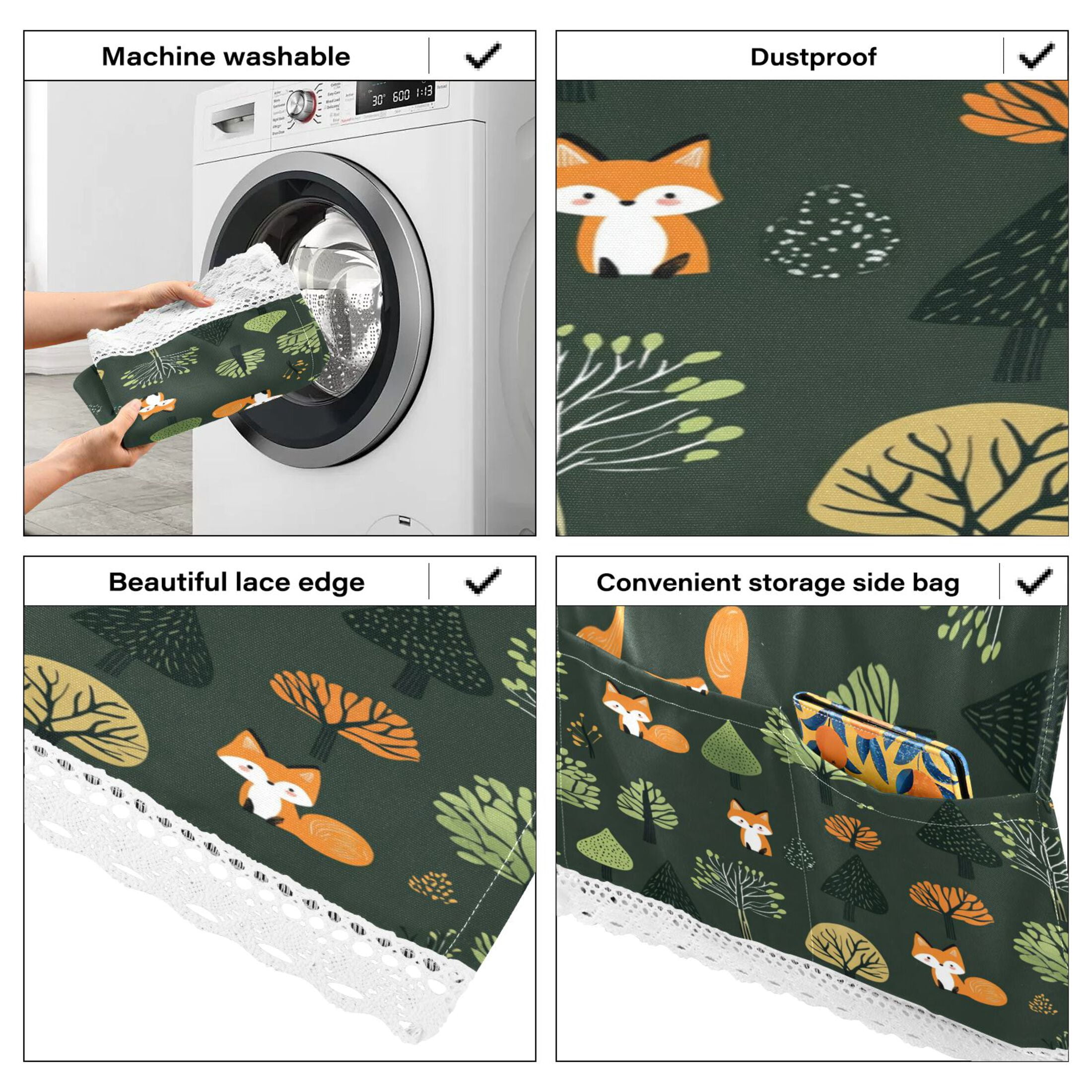 Foxes in The ForestWasher and Dryer Covers Dust-Proof and Oil Resistant Fridge Cover with 4 Storage Pockets Washing Machine Top Cover for Laundry Kitchen Home 51.2 x 22 In