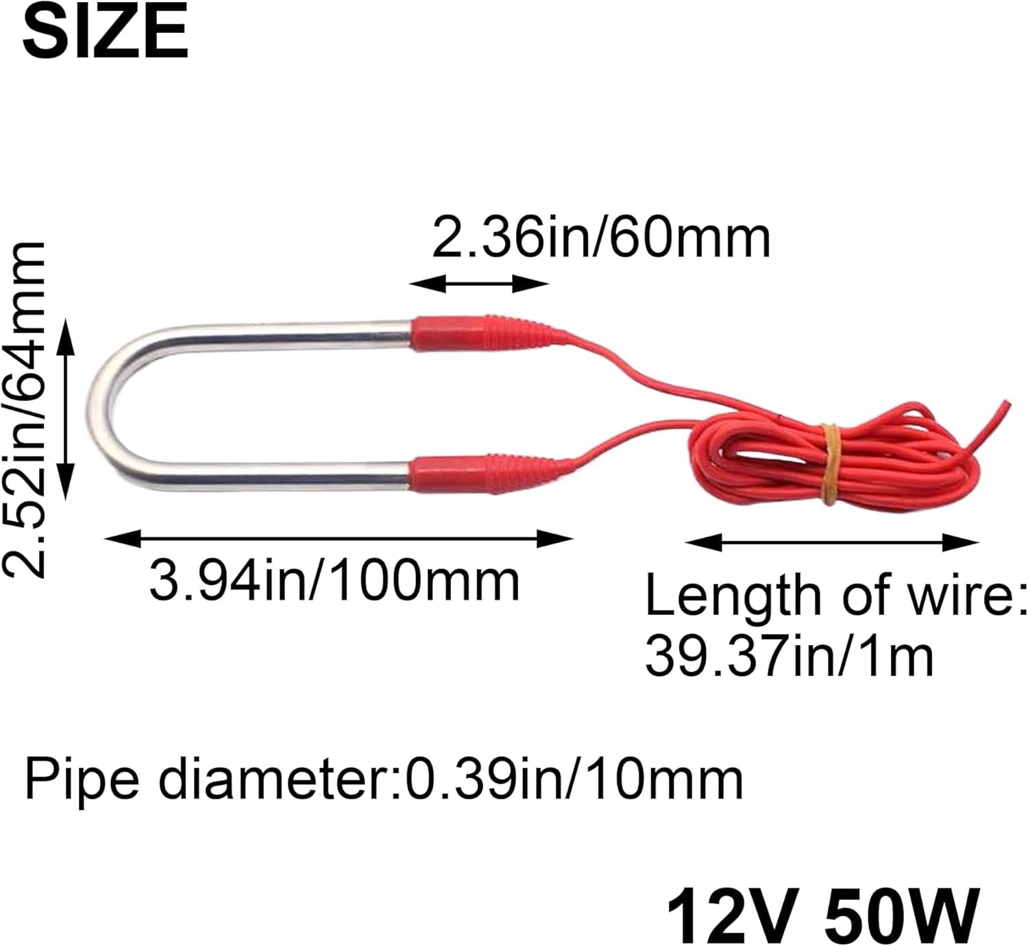ABPETE 12V 50W Electric Heating Element for Water Tank - Waterproof Wire Tubular Heater, Rapid Heat Conversion, Easy Installation, Versatile Use