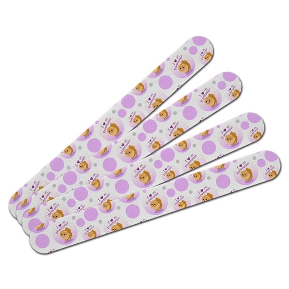 I Love Heart My Pomeranian Golden Pink Dog Pet Double-Sided Nail File Emery Board Set 4 Pack