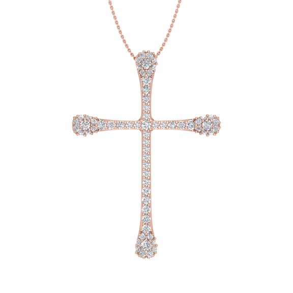 1/3 Carat Diamond Cross Pendant Necklace in 14K Rose Gold (Silver Chain Included) (SI1-SI2 Clarity)
