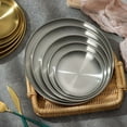 thumbnail image 4 of Stainless Steel Fruit Meat Tableware Gold Silver Round Plate Shallow Tray Bone Spitting Dish Metal Dining Disc silver 26CM, 4 of 6