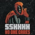 thumbnail image 2 of Junior's Marvel Deadpool Distressed Sshhhh No One Cares Graphic Crop T-Shirt, 2 of 4