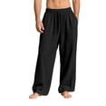 thumbnail image 4 of Domuza Mens Cotton-Linen Pants Drawstring Elastic Waist Linen Summer Casual Pants Sports & Recreation Breeze Beach Pants-Black 3XL, 4 of 6