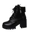 thumbnail image 2 of Women's Chunky Low Heel Short Ankle Boots, Round Toe Lace Up Side Zipper Design with Breathable Lining, Trendy Booties for Daily Party Gift, 2 of 5
