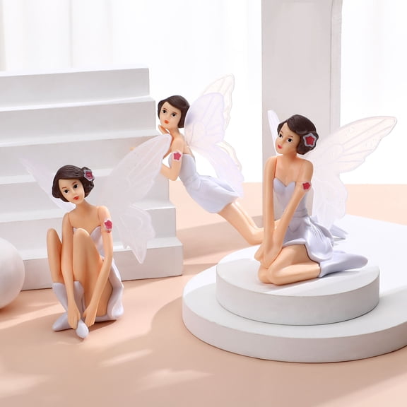 Supvox 3Pcs White Fairy Figurines for Cake Decoration and Terrariums Suitable for Party Decor