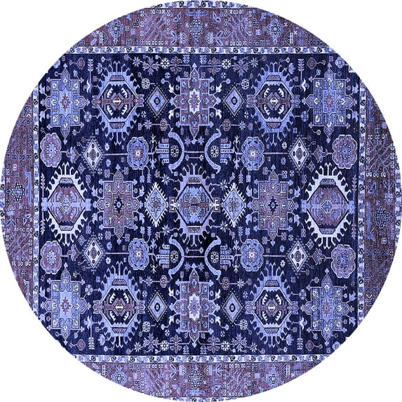 Ahgly Company Machine Washable Indoor Round Oriental Blue Industrial Area Rugs, 4' Round