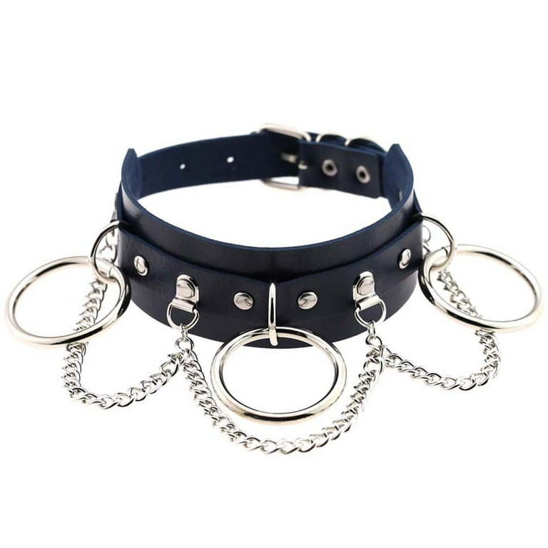 Black Leather Choker Necklaces Circle Adjustable Collar Necklace for Women