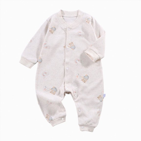 kmaduk Newborn Romper Coming Home Outfit Unisex Cotton Pattern Button Jumpsuits for Infant Baby Boys Girls (Khaki,3-6)