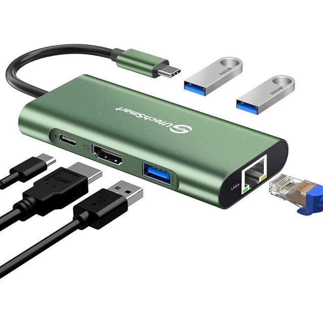 UtechSmart USB C Hub, USB C Ethernet Multiport Adapter, 6 In 1 USB C to Dock Compatible for Pro/Air, Chromebook