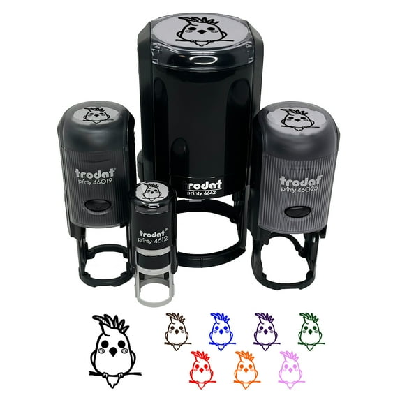 Precious Kawaii Chibi Sulphur-Crested Cockatoo Self-Inking Rubber Stamp Ink Stamper - Blue Ink - Small 3/4 Inch