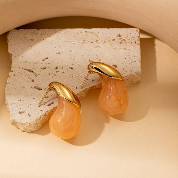 Namzi Women Stainless Steel Teardrop Stud Earrings Chunky Colorful Acrylic Candy Color Resin Waterdrop Hoop Earrings,Orange