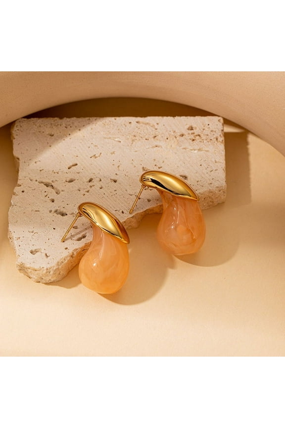 Women Stainless Steel Teardrop Stud Earrings Chunky Colorful Acrylic Candy Color Resin Waterdrop Hoop Earrings,Orange