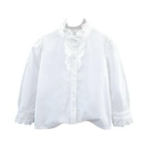 fatyb Girls Button down Shirts Long Sleeve Cotton Collared Tshirts Casual Lightweight Ruffle Shirts