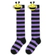 thumbnail image 3 of Girls Cute Over The Knee Socks Soft Cotton Striped Bee Fun Gifts Halloween Christmas Holiday Outfits (7-12Years, Purple), 3 of 3