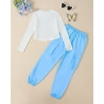 thumbnail image 3 of Kucnuzki 13 Years Big Girls Outfit Sets 14 Years Girl Winter Clothes Long Sleeves Knitted Top Butterfly Crop Tops Solid Color Cargo Pants Set 2pcs Youth Teen Clothing Blue, 3 of 9
