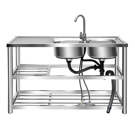 Kitchen Sink Large Countertop, Capacity Sink, And Two Shelves Two 12.6*12.6*6.3 Inches Sinks 304 Stainless Steel