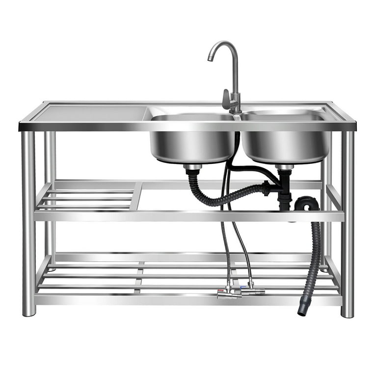 Commercial Restaurant Sink - Stainless Steel Utility Sink Free-standing  Kitchen Sink Set Double Bowl Kitchen Sinks Commercial Pull Faucet Kitchen  Sink