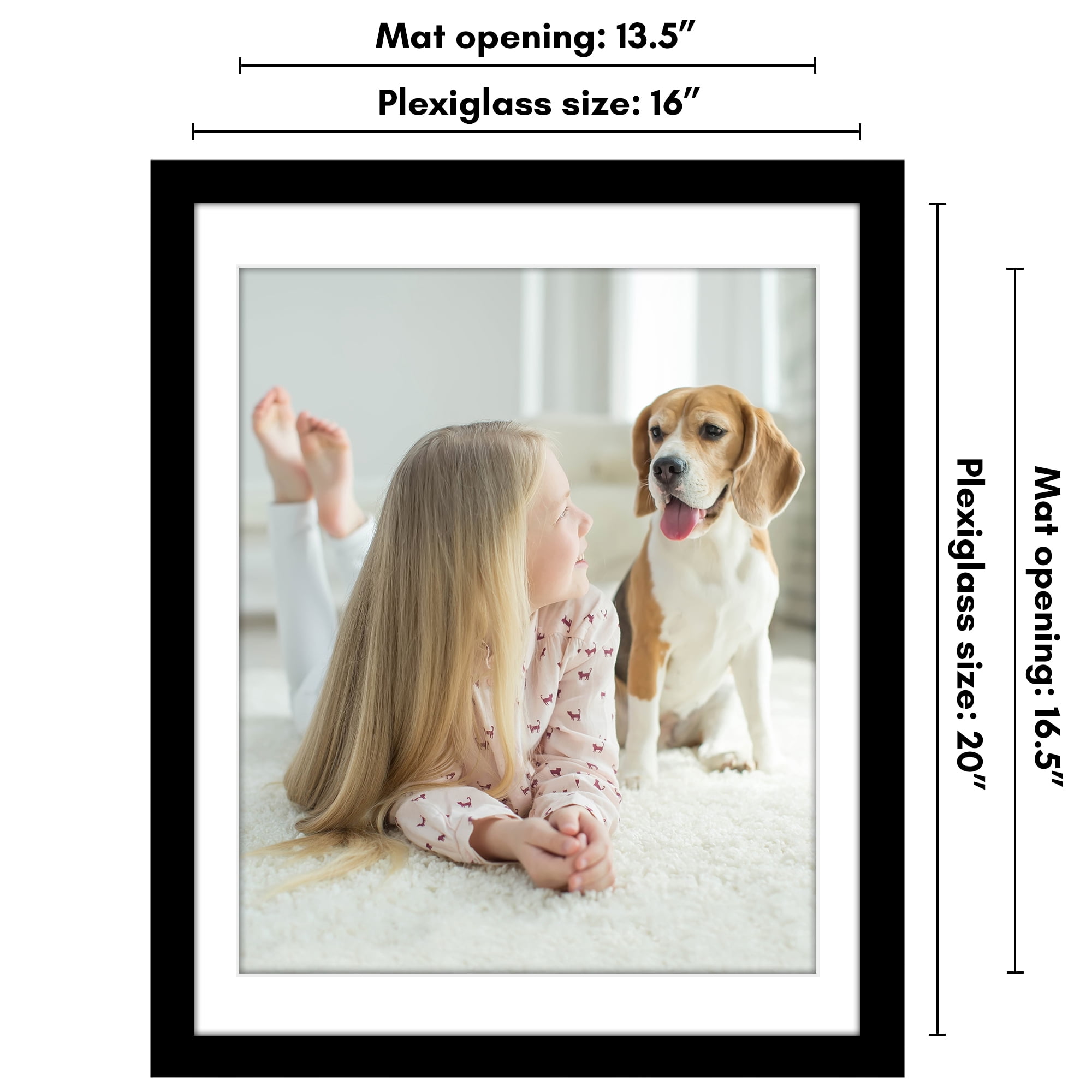 Americanflat 16x20 Picture Frame with Polished Plexiglass with 14x17 Mat Display Photo Epic Collection - Black