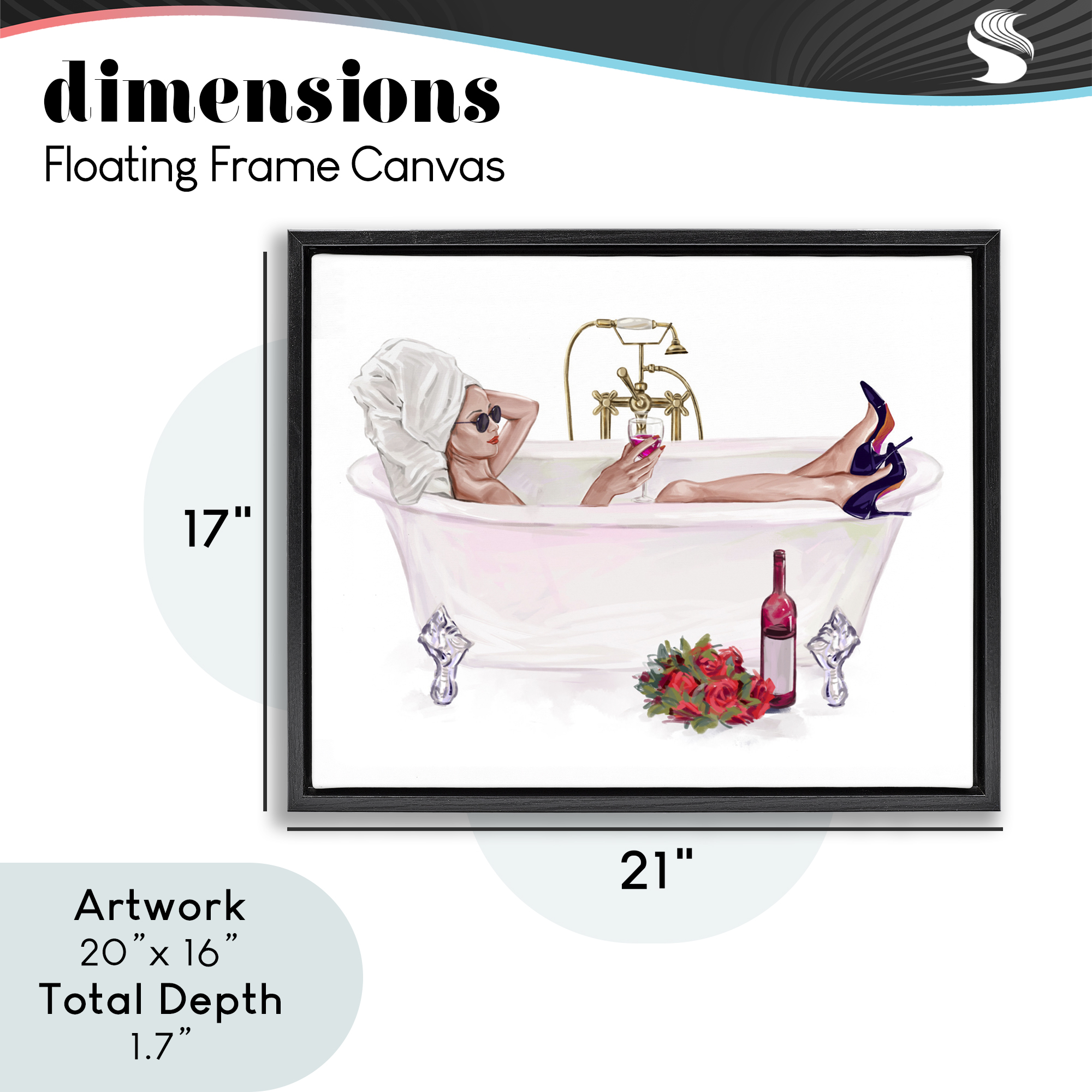Woman with Wine Bath Black Framed Floater Canvas Wall Art, design by Ziwei Li