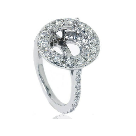 1CT Pave Halo Oval Diamond Engagement Ring Setting 14K White