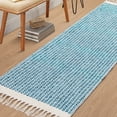 thumbnail image 5 of Moynesa 2'x6' Kitchen Runner Rug Washable Bathroom Rugs Boho Low Pile Rug Woven Cotton Throw Mat with Tassels Farmhouse Runners Carpet for Hallways Entry, Blue, 5 of 9