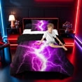 thumbnail image 3 of meiyoeat Neon Lightning Pattern Twin Comforter Sets for Boys, Electric Purple Print Bedding Set, Black Reversible 2 Pieces, 1 Comforter and 1 Pillowcase, 3 of 6