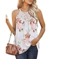 thumbnail image 2 of HAPIMO Women's Fashion Tank Tops Lace Crochet Clothes for Girls Boho Floral Print Tops Sleeveless Tees Pleat Flowy Tunic Blouses Halter Neck T-shirt White S, 2 of 7