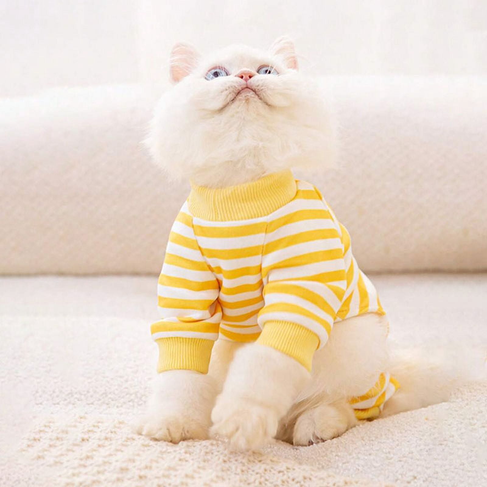 Gleepurr Yellow and White Striped Dog Pajamas, Dralon Dog Clothes for Small Dogs Girl Boy, Puppy Onesie with Feet, Pet Cat Outfit
