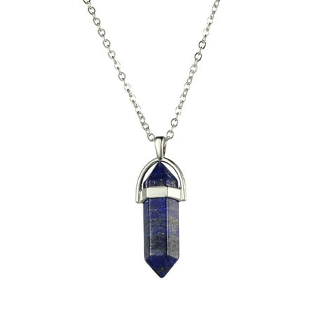 Throat Chakra Gemstone Fashion Woman Girl Jewelry Gemstone Necklace Natural Stone Hexagonal Pointed Reiki Chakra Pendant Crystal Necklace Chain 13# ()