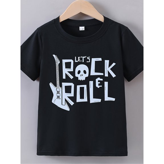 Childrens Wear Lets Rock And Roll Graphic T Shirt For Boys And Girls Funny Style Casual Holiday Gift Unisex Short Sleeve Cotton Tee