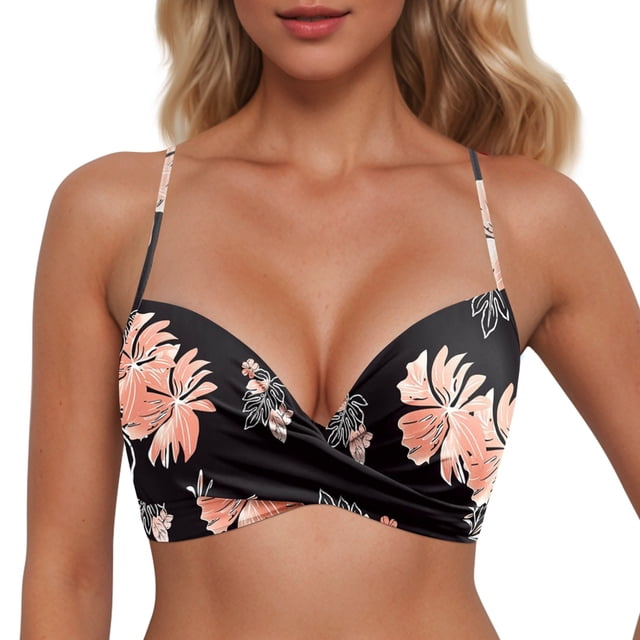 MKLEKYY Trajes De Baño Mujer 2 Piezas Women Back Stainless Steel Hooks Swimwear Tops Underwire Full Coverage Bikini Top Push Up Swim Crop Top Tie Back Bathing Suit Tops