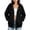 Black, variant on Women's Full Zip Up Hoodies Relaxed Fit Long Sleeve Sweatshirt Jackets with Chest Flap Pockets and Drawstring Casual Fall Fashion Outerwear Trendy Lounge Tops