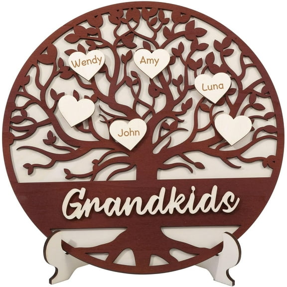 1 Set 1 Set 3D Family Name Tree with 5 Heart Tags Wood Family Tree of Life Wall Decor with Name Christmas Mothers Day Decor Gift Wooden Tree Wall Decor for Living Room Bedroom Outdoor