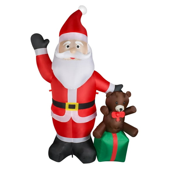8FT LED Inflatable Santa Claus with Gift Box with Bear