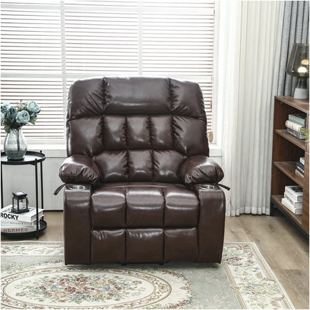JERFIT Power Lift Recliner Chair with Massage and Heat, Brown PU Leather Electric Reclining Sofa for Elderly, Big and Tall, Living Room Furniture