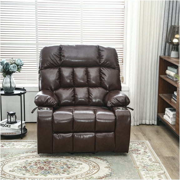 JERFIT Power Lift Recliner Chair with Massage and Heat, Brown PU Leather Electric Reclining Sofa for Elderly, Big and Tall, Living Room Furniture