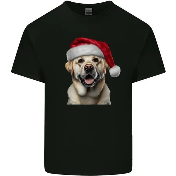 Kiraa Tee With Golden Labrador Dog Xmas Hat Mens Womens Light Cotton T-Shirt