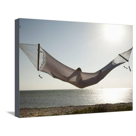Woman in a Hammock on the Beach, Florida, United States of America, North America Stretched Canvas Print Wall Art By Angelo