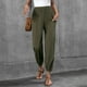 thumbnail image 5 of Pantalones palazzo de lino con cintura elástica, pierna ancha y bolsillos para mujer, 5 of 6