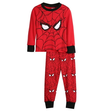 

Kids Boy Nightwear Clothes Baby Boy Cartoon Spiderman Long Sleeves Round Neck Tops T-shirt + Pants Childrens Pajamas Outfit Sleepwear