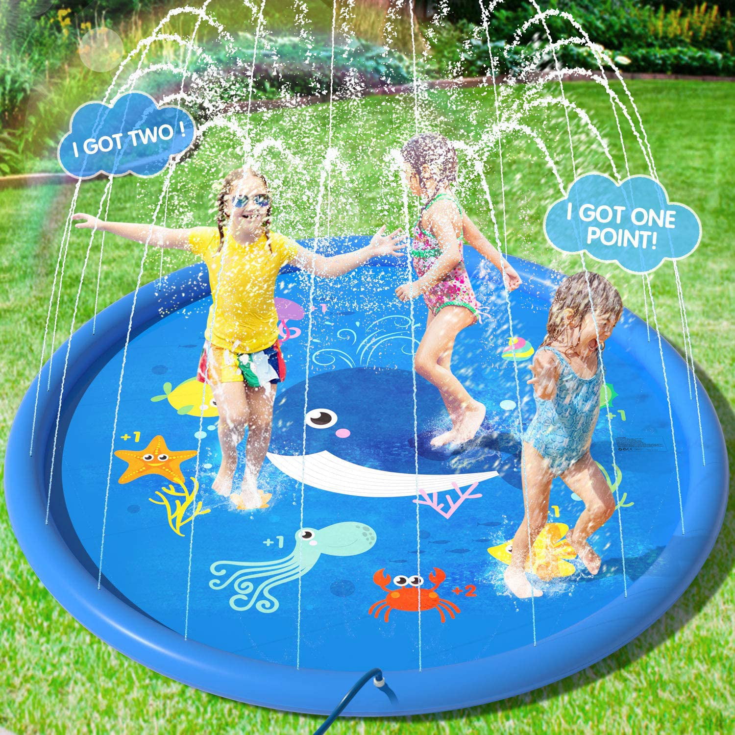Toyvian 67" Sprinkle Splash Play Mat Pad Toy Kids Inflatable Sprinkler Water Toy 