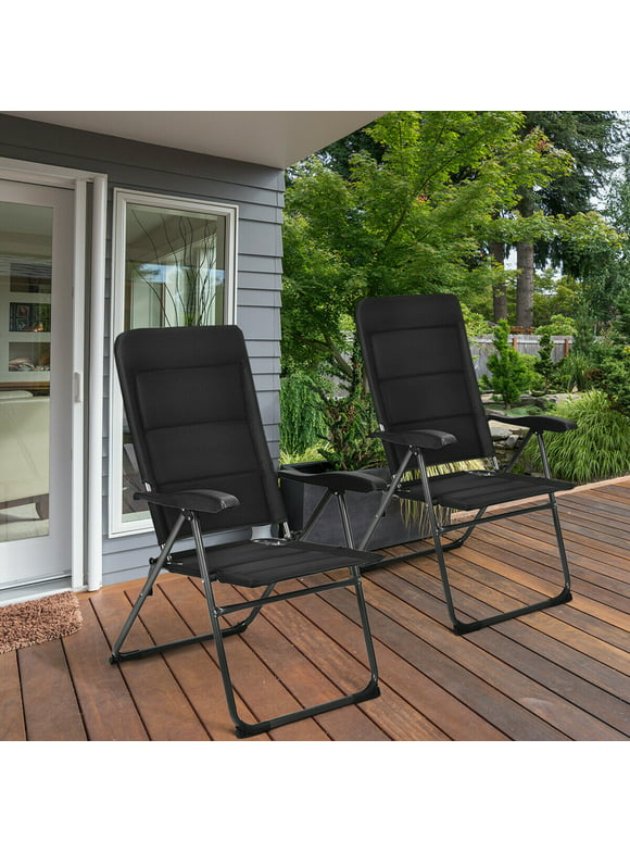 Gymax 2PCS Patio Folding Chairs Back Adjustable Reclining Padded Garden Furniture