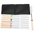 thumbnail image 1 of 5pcs Telescopic Barbecue Accessory Set BBQ Tool Section Wood Handle 5 Stainless Steel Retractable Fork BBQ (Size: Random Color), 1 of 5
