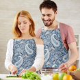 thumbnail image 3 of Blue Pioneer Flower and Paisley Pattern (3) Apron-Garden Aprons for Women with Pockets-Cotton Linen Waterproof Kitchen Cooking Gardening Aprons Adjustable for Kitchen,Cooking,BBQ and Salon 33x27 Inch, 3 of 7