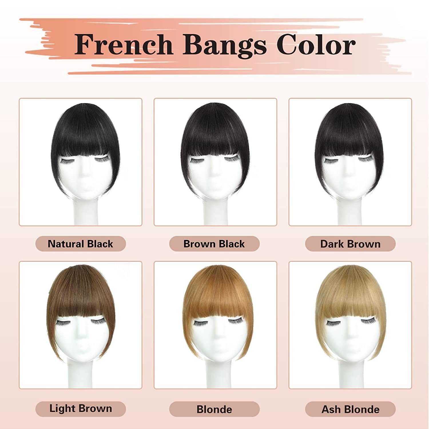 Bangs Hair Clip in Bangs 100% Real Human Hair Extensions French Bangs Clip on Hair Bangs for Women Fringe with Temples Hairpieces Curved Bangs for Daily Wear (Color #1 Natural Black)