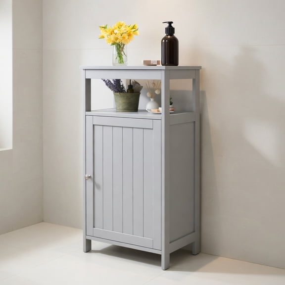 Resenkos Bathroom Wooden Floor Cabinet with Multifunction Storage Rack-Gray, Bathroom Cabinets for Entryway Storage, Home Office Furniture